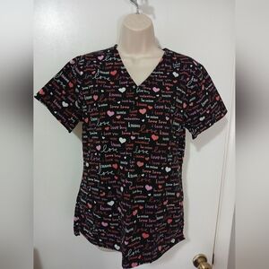 Women's sb scrub top, love nursing scrub top  size sm/ch,Color black